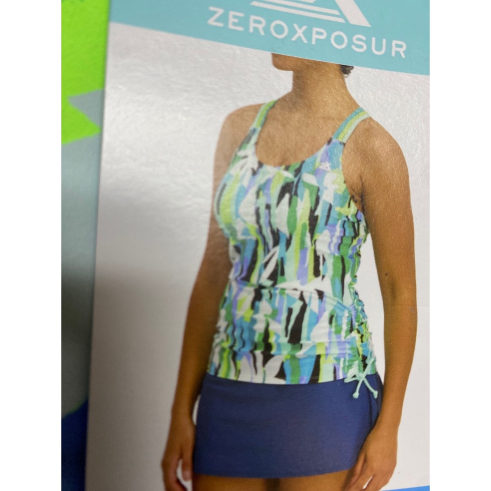 ZeroXposur Womens Tankini Swim Set Green Blue Abstract Print Skirt Size L NWT